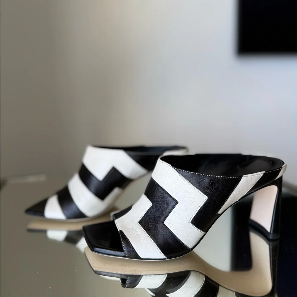 New JIMMY CHOO Kinley 75 two-tone leather mules $895 35 - Picture 6 of 13